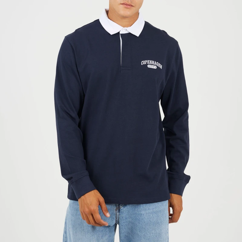 Image of Brave Soul Brave Soul Men Solid Colour Rugby Shirt in Navy Size: 2X-large Navy XXL Male 5063487285303