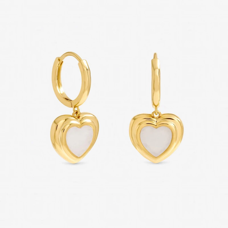 Image of Inicio Womens Gold Plated Mother of Pearl Heart Earrings - Gift Pouch Gold Female One Size