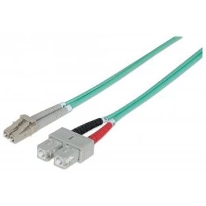 Image of Intellinet Fibre Optic Patch Cable Duplex Multimode LC/SC 50/125 m OM3 10m LSZH Aqua Fiber Lifetime Warranty