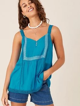 image of Monsoon Dark Turquoise Embroidered Lace Cami - S