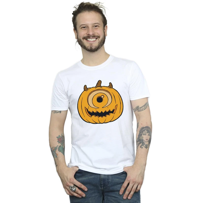 Image of Disney Men Pumpkin Cotton Halloween T-Shirt in White Size: Small White S Male 5063376632515