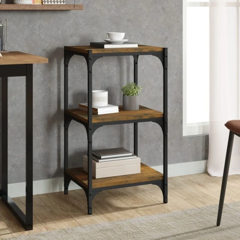 Image of Vidaxl Book Cabinet Smoked Oak 40X33X70.5cm Engineered Wood And Steel, Brown 819309