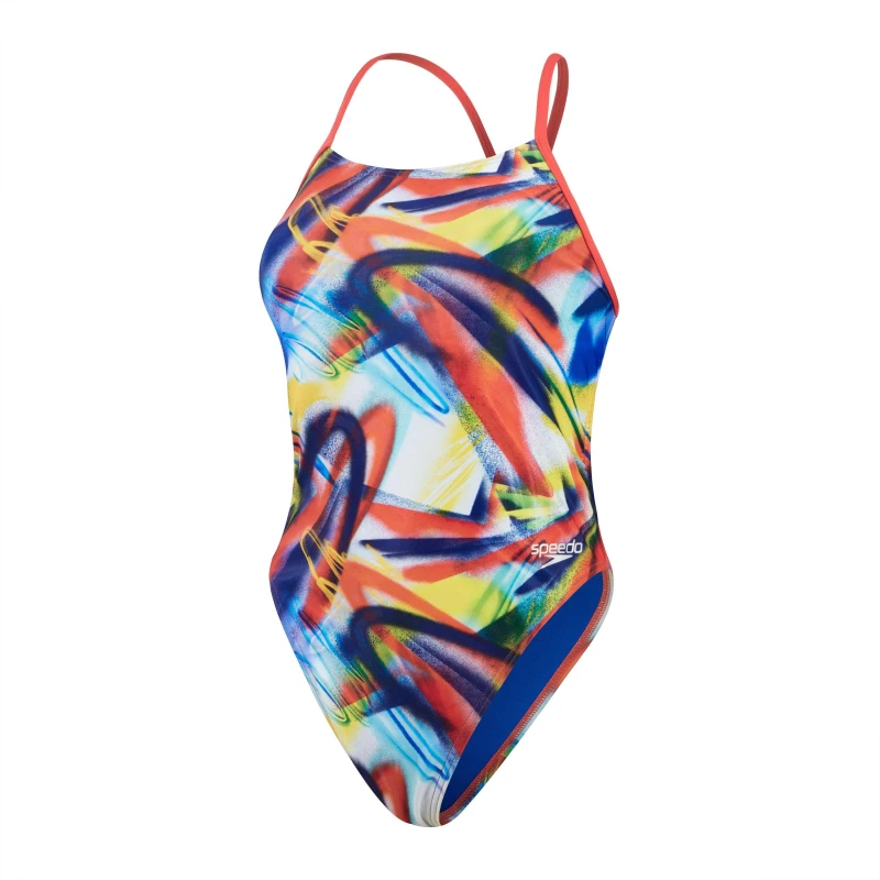 Image of Speedo Womens Allover Digital Lattice Tie-Back - Red Red 4