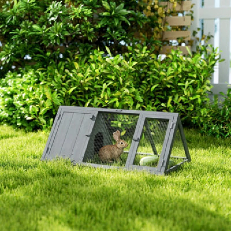 Image of Pawhut Rabbit Hutch, Wooden Guinea Pig Hutch With Run And Doors