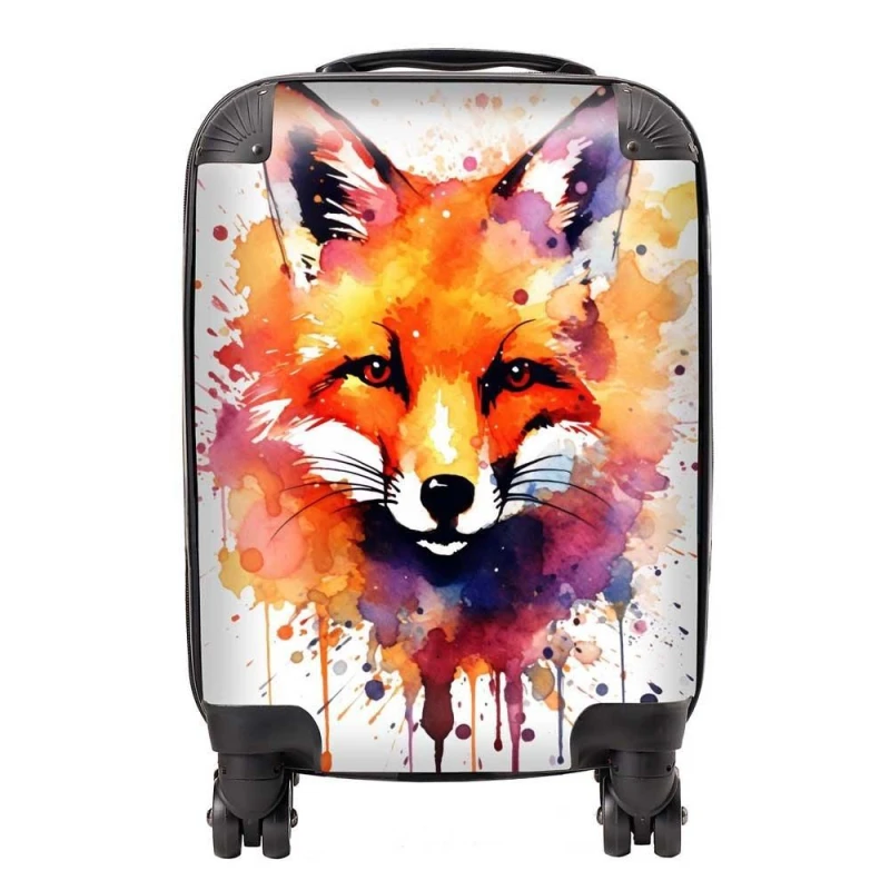 Image of Warren Reed - Designer Watercolour Splashart Fox Face Suitcase in Orange Size: Large Orange Unisex Large