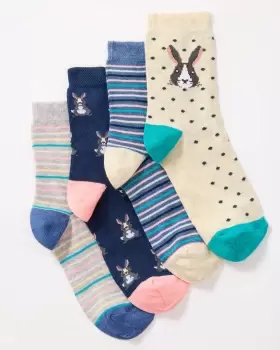 Cotton Traders Womens 4 Pack Comfort Top Hare Socks in Multi