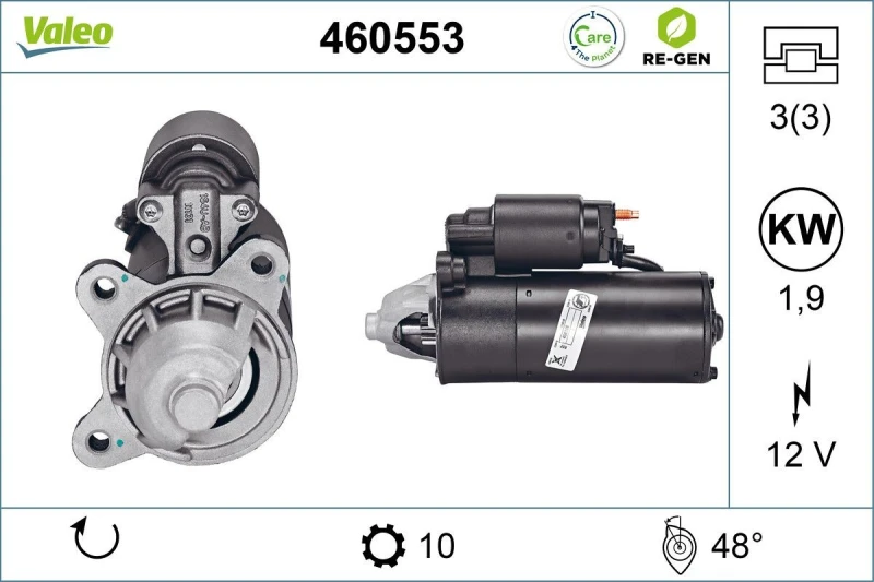 Image of VALEO 460553 Starter motor VALEO RE-GEN REMANUFACTURED 1,9kW, 12V, Number of Teeth: 10 Starter (2)
