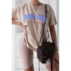 Image of I Saw It First Stone Babygirl Flames Oversized T-Shirt - Brown