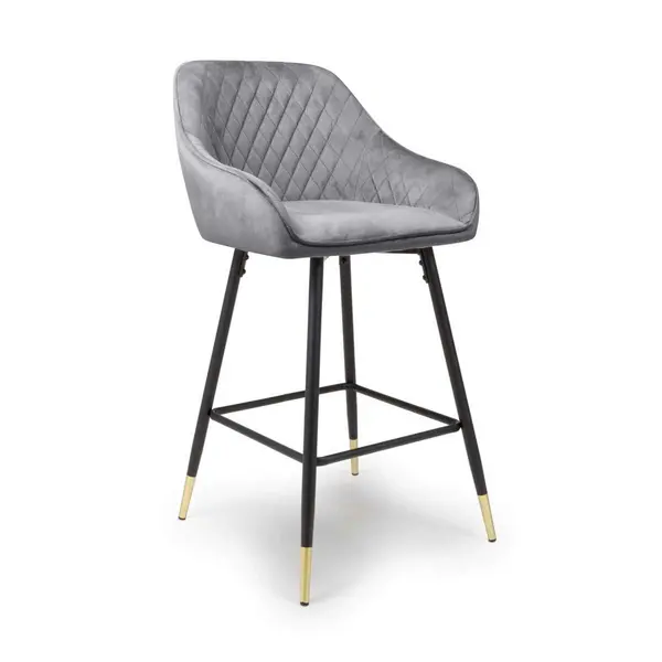 image of Shankar Savanna Brushed Velvet Grey Bar Stools - Grey 545296cm