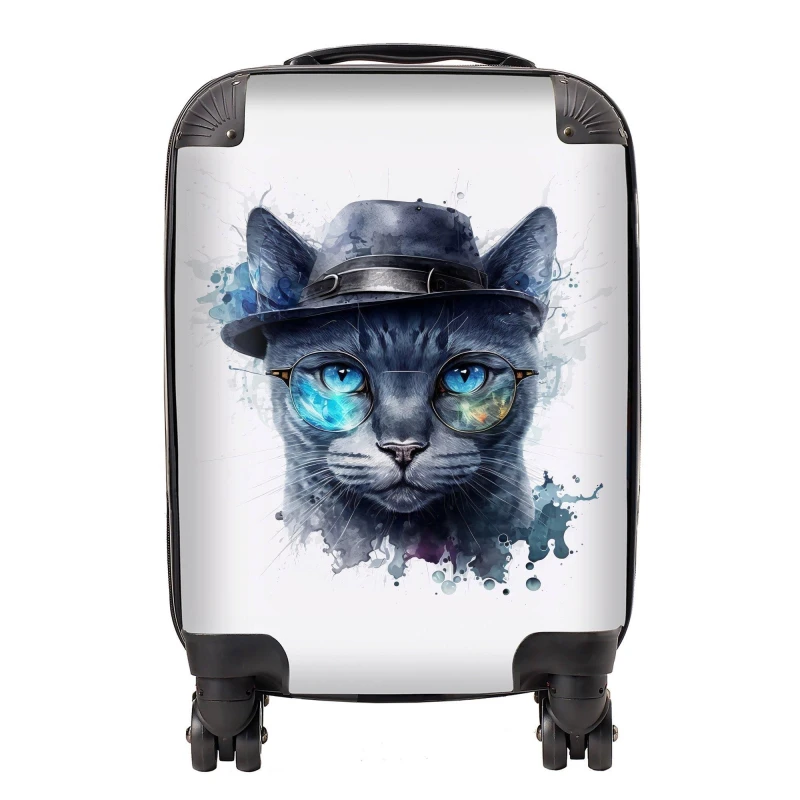 Image of Warren Reed - Designer Russian Blue Cat Splashart Suitcase Size: Small Multicolor Unisex Small
