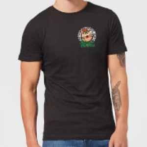 Image of Nintendo Super Mario Bowser Merry Christmas Pocket Wreath Black T-Shirt - L - Black