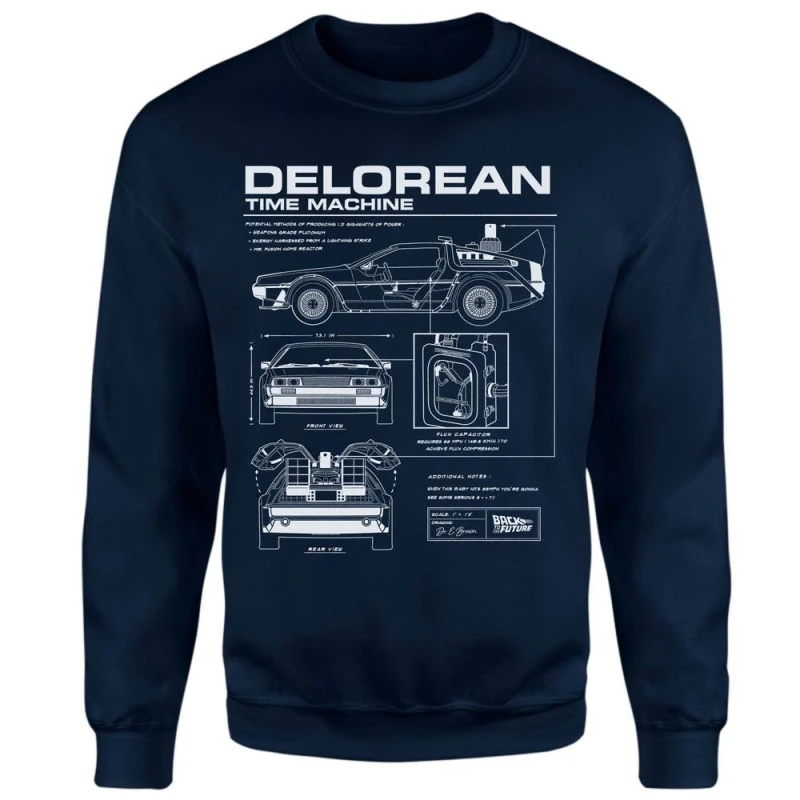 Image of Back To The Future Delorean Schematic Sweatshirt - Navy - XS