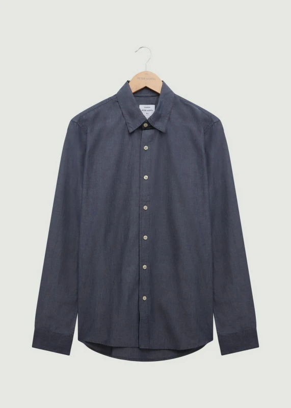 Image of Peter Werth Mens Freeman LS Shirt in Dark Indigo Size: Large Dark Indigo Male L