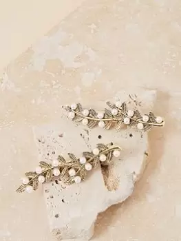 image of Accessorize Pearl Leaf Hair Slides Set Of Two