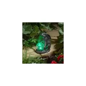 image of Solar Powered Hare Light Up Rabbit with Crackle Globe Light Garden Ornament Colour Changing Glass Solar Light