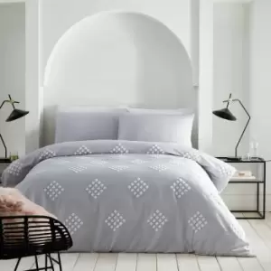 Image of Appletree Boutique Diamond Tuft Embellished 100% Cotton Duvet Cover Set, Silver/White, Double