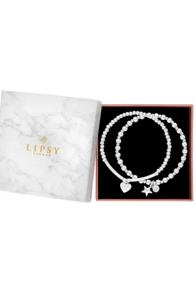 Image of Silver Polished Ball Charm 2 Pack Bracelets - Gift Boxed