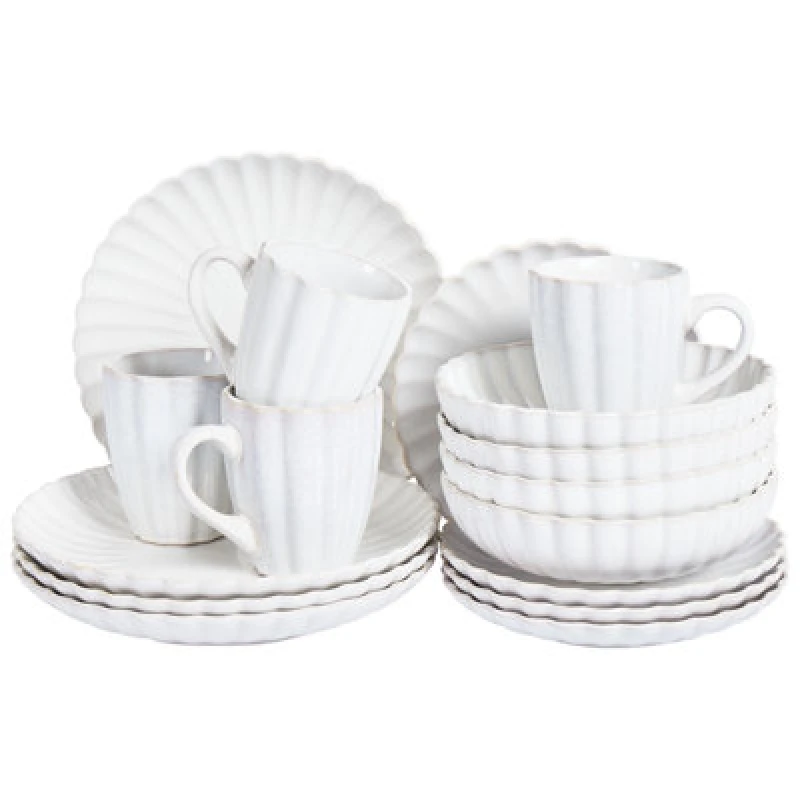 Image of Beliani Set Of 16 Dinnerware Nettle Stoneware Off-White