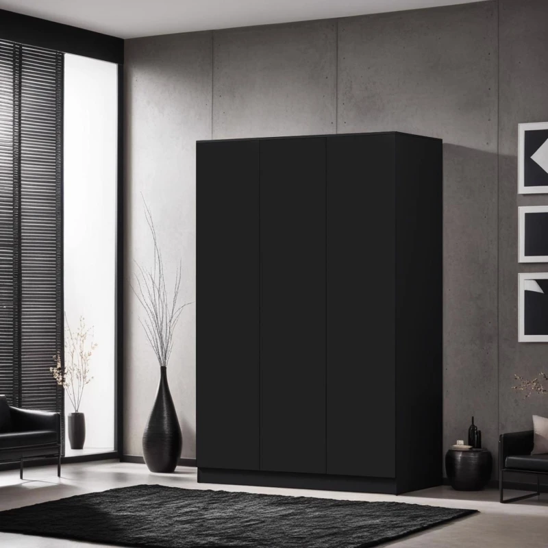 Image of FWStyle Large Triple 3 Door Matt Black Wardrobe Black