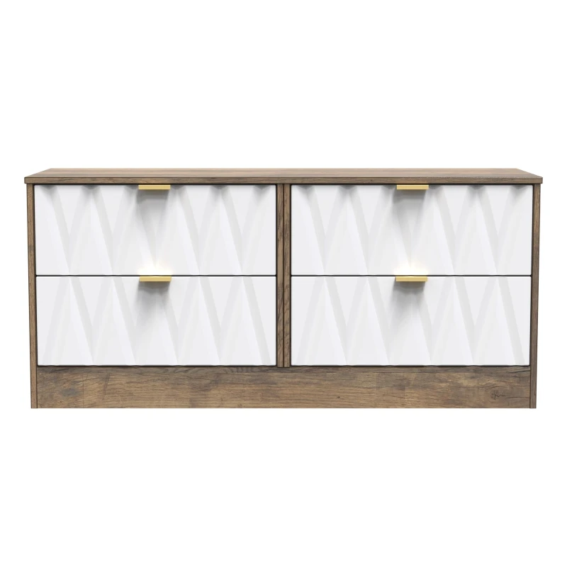 Image of Welcome Furniture Ready Assembled Las Vegas 4 Drawer Bed Box In White Matt & Vintage Oak, White LVF036WMVO