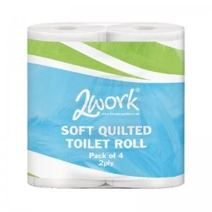 image of 2Work Luxury White 2-Ply Quilted Toilet Roll 10 (Packs of 4)