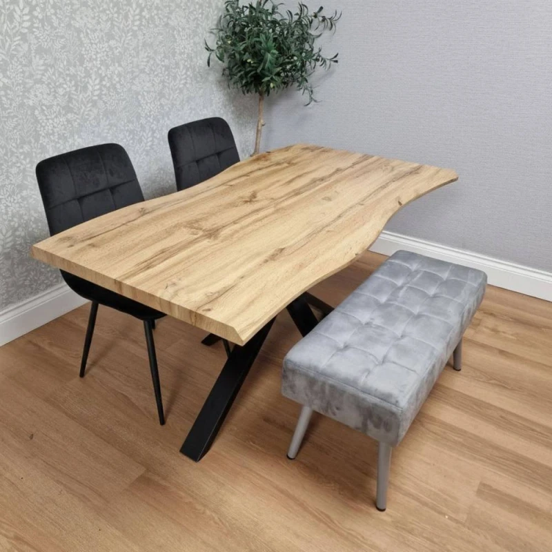 Image of Kosy Koala Wood Dining Set with 2 Velvet Chairs & Grey Velvet Bench, Multi DA1172BKRO1GRB