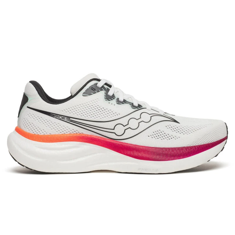 Image of Saucony Ride 19 Shoes White Red SS26, Size 42 - EUR