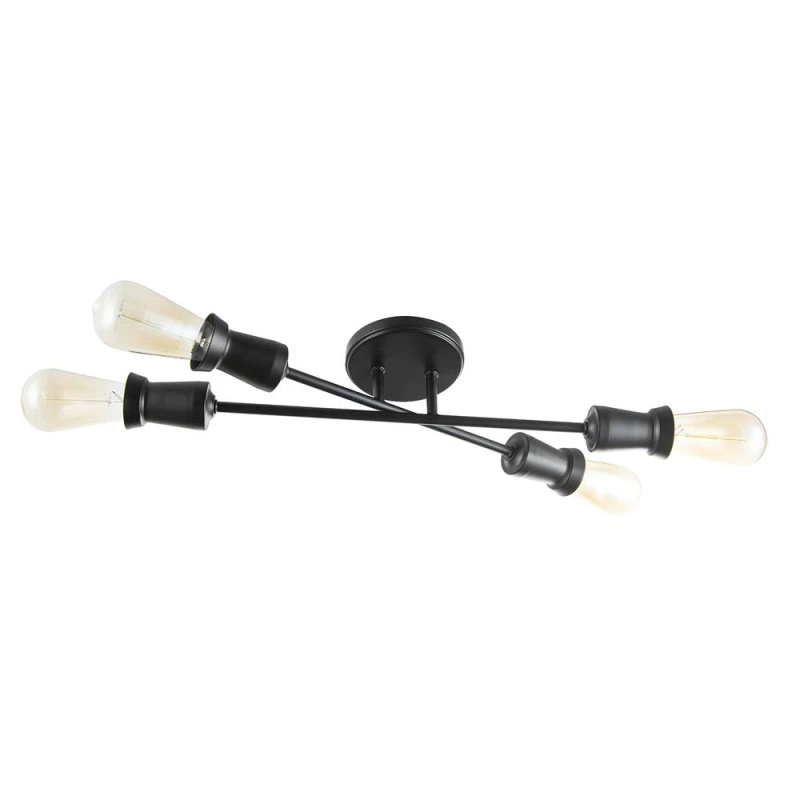 Image of Happy Homewares Industrial Vintage Matte Black Ceiling Light with Straight Metal Arms Black Unisex