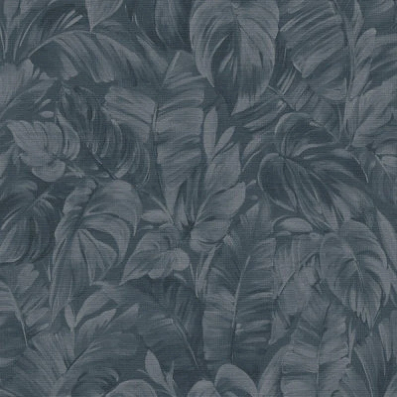 Image of Erismann Abode Play Of Light Palm Leaves Foliage Navy Blue Wallpaper