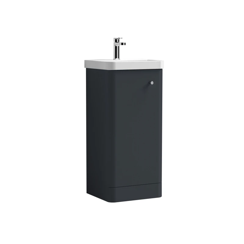 Image of Balterley Floor Standing 1 Door Vanity Unit Ceramic Basin Soft Black 400mm Grey