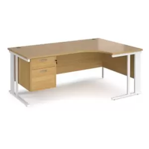 image of Office Desk Right Hand Corner Desk 1800mm With Pedestal Oak Top With White Frame 1200mm Depth Maestro 25 MCM18ERP2WHO