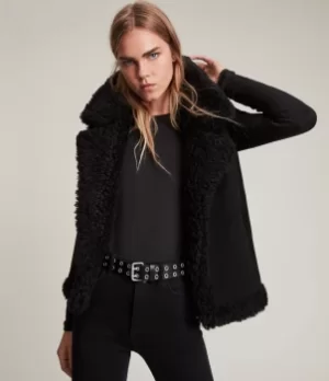 Image of AllSaints Womens Sylvan Shearling Gilet, Black, Size: 6