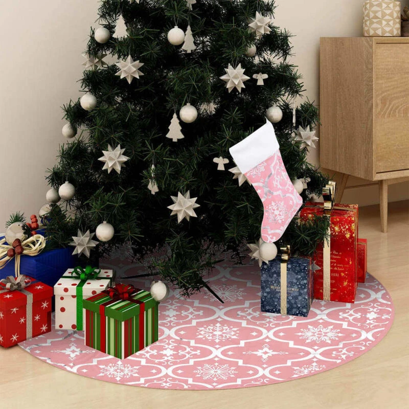 Image of VIDAXL Luxury Christmas Tree Skirt with Sock Pink 122cm Fabric Vidaxl 8720286445945