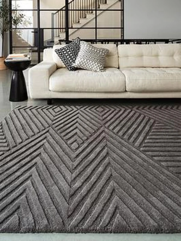 Image of Charcoal Handmade , Modern , Wool Geometric Easy To Clean Wool Rug For Living Room, Bedroom - 160Cm X 230Cm
