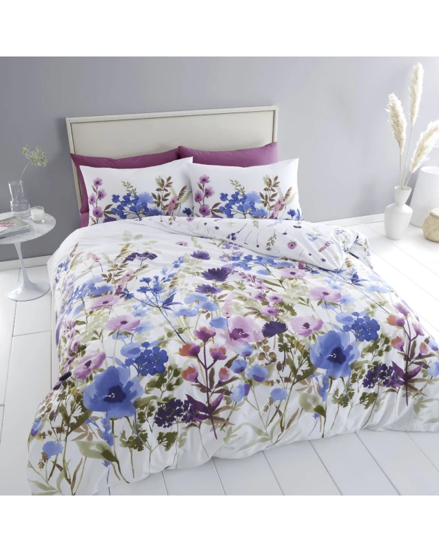Image of Catherine Lansfield Countryside Floral Duvet Cover Set Blue/Pink - Catherine Lansfield - Size: SINGLE Blue/Pink SINGLE XC26101