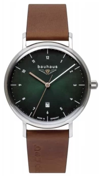 image of Bauhaus Mens Brown Italian Leather Strap Green Dial 2140- Watch