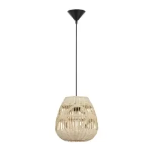 Image of Merano Land 27cm Dome Pendant Ceiling Light Natural Rattan Black Fabric Wire, Base LED E27
