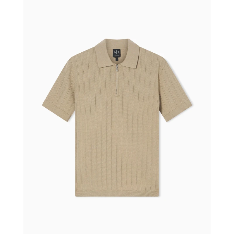 Image of Armani Exchange Mens Knitted Polo Shirt Winter Beige male XL