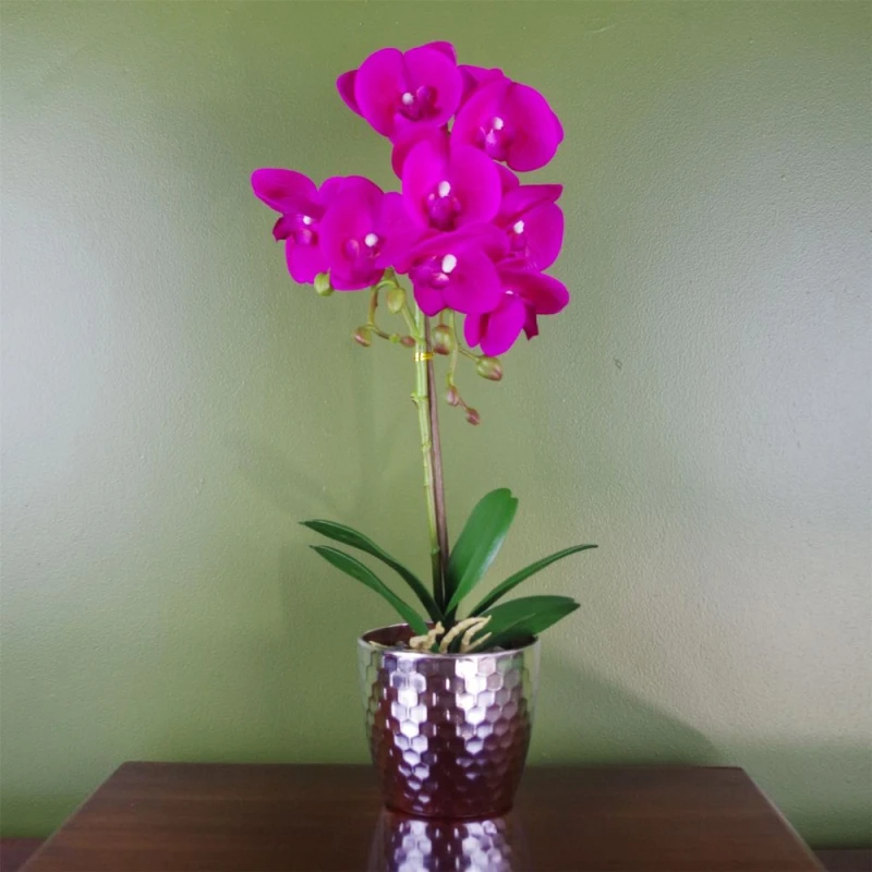 Image of Leaf Orchid Artificial Dark Pink Silver 50cm Phalaenopsis Botanik Dark Pink