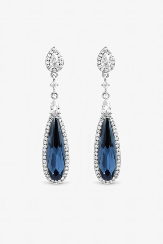 Image of Jon Richard Womens Silver Plated Crystal & Sapphire Drop Earrings Silver Female One Size