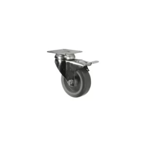 Image of Braked Swivel Plate 75MM Rubber Tyre