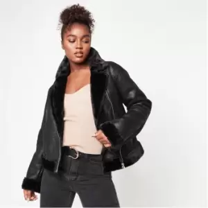 Missguided Faux Suede Aviator Jacket - Black