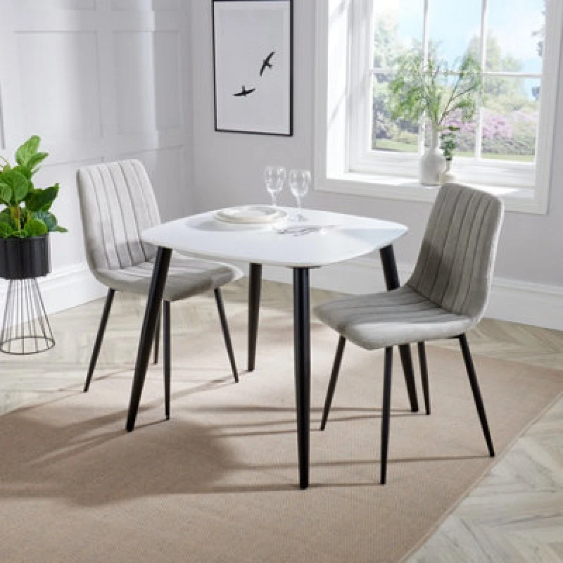 Image of Core Products Aspen White Square Table & 2 Lt Grey Fabric Chair Dining Set, White ASTB2-WHSET7