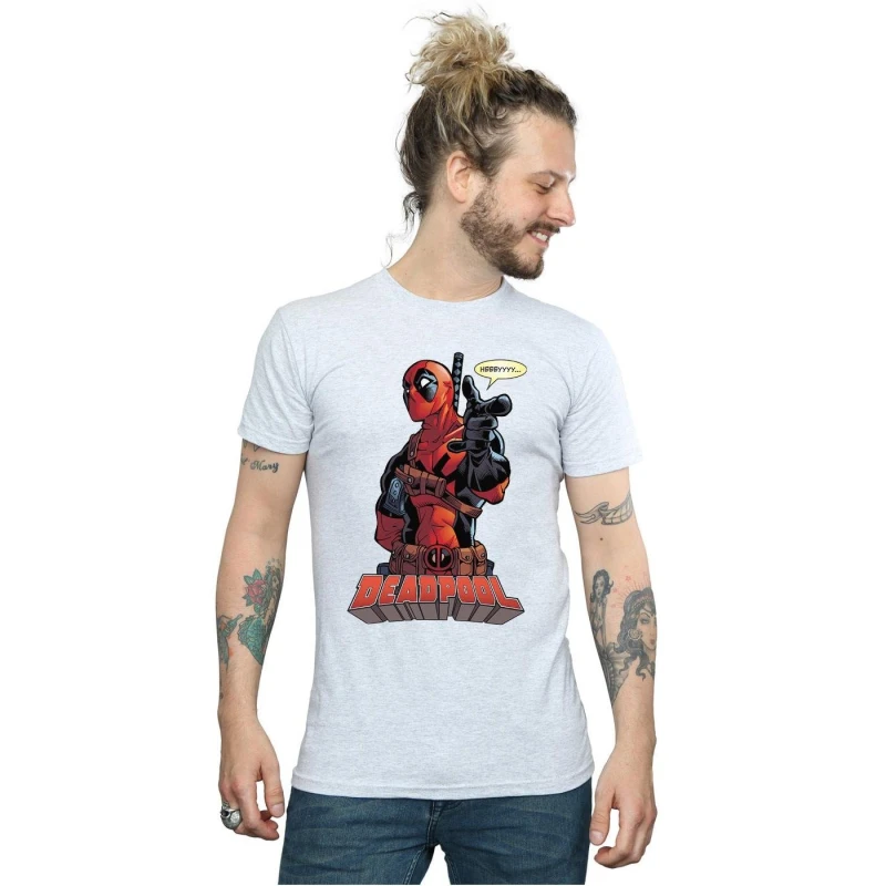 Image of Deadpool Deadpool Men Hey You Cotton T-Shirt in Grey Size: Small Grey S Male 5057736831915
