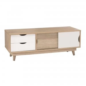 Image of Scandi 2 Drawer White TV Media Unit Brown and White