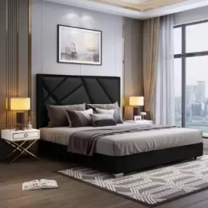 Image of Crina Upholstered Beds - Plush Velvet, Small Double Size Frame, Black - Black