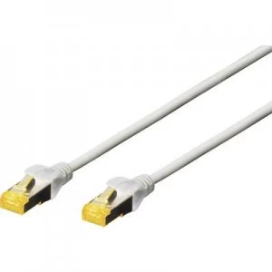 Image of Digitus RJ45 Network cable, patch cable CAT 6A S/FTP 10.00 m Grey Halogen-free, twisted pairs, incl. detent, Flame-retardant