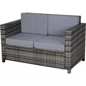 image of Outsunny - Two-Seater Rattan Sofa w/ Padded Cushion Outdoor Comfort 2-Tone Grey