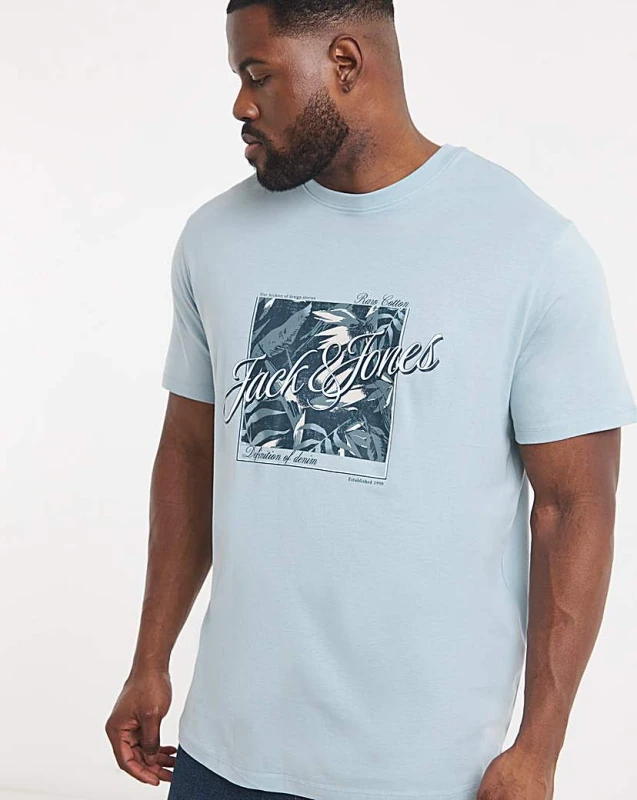 Image of jack & jones Jack & Jones Honolulu Graphic T-Shirt Blue - JACK & JONES - Size: 3XL(56) Blue Male 3XL(56) JA31205