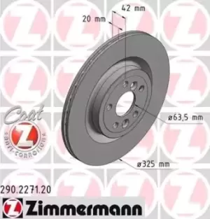 Image of ZIMMERMANN Brake disc LAND ROVER,JAGUAR 290.2271.20 T4A2061,T4N1744,LR090699 Brake rotor,Brake discs,Brake rotors
